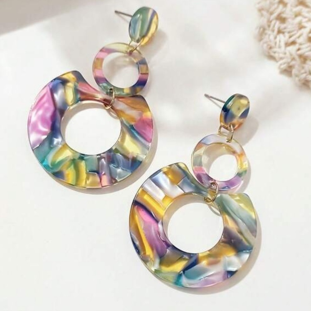 Multicolor Acrylic Hoop Drop Earrings‎ - Fashion Women Jewelry